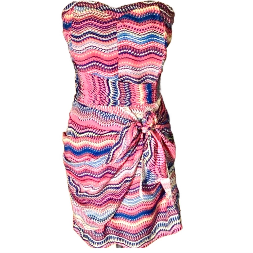 Freeway Strapless Multicolor Pink Wave Mini Dress